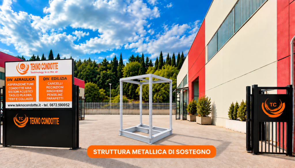 Ingresso industriale con struttura metallica di sostegno